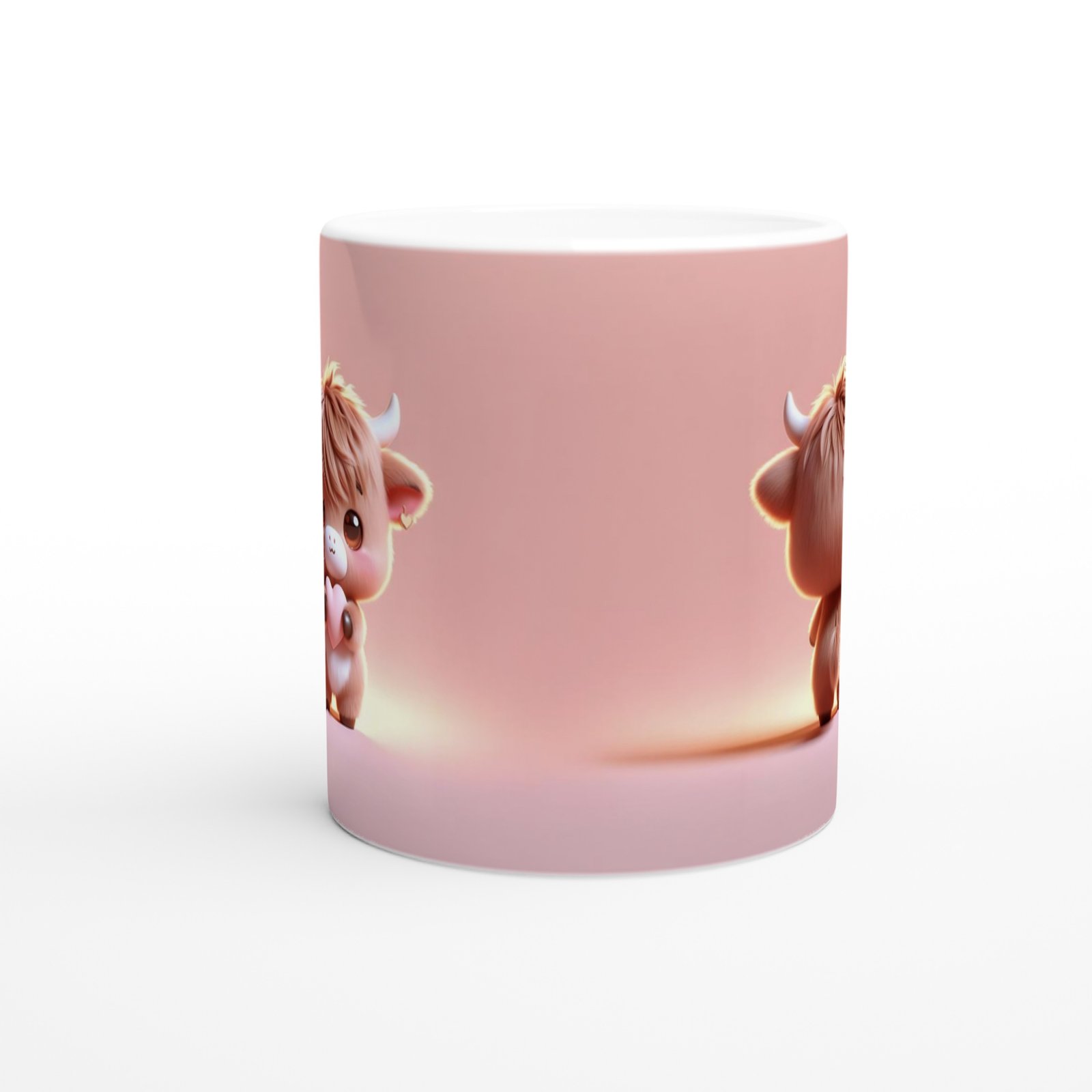 Kalp Tutan Sevimli Buzağı Temalı Baskılı Kupa Bardak - 2