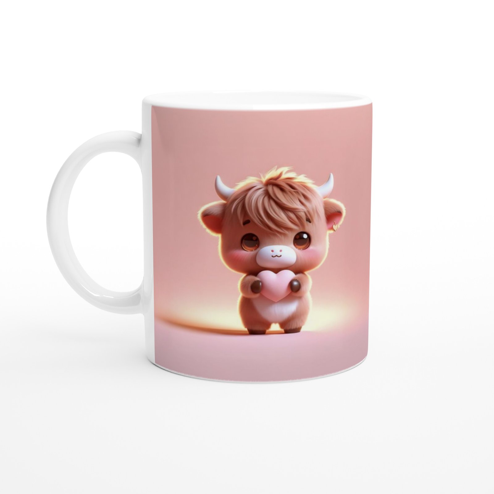 Kalp Tutan Sevimli Buzağı Temalı Baskılı Kupa Bardak