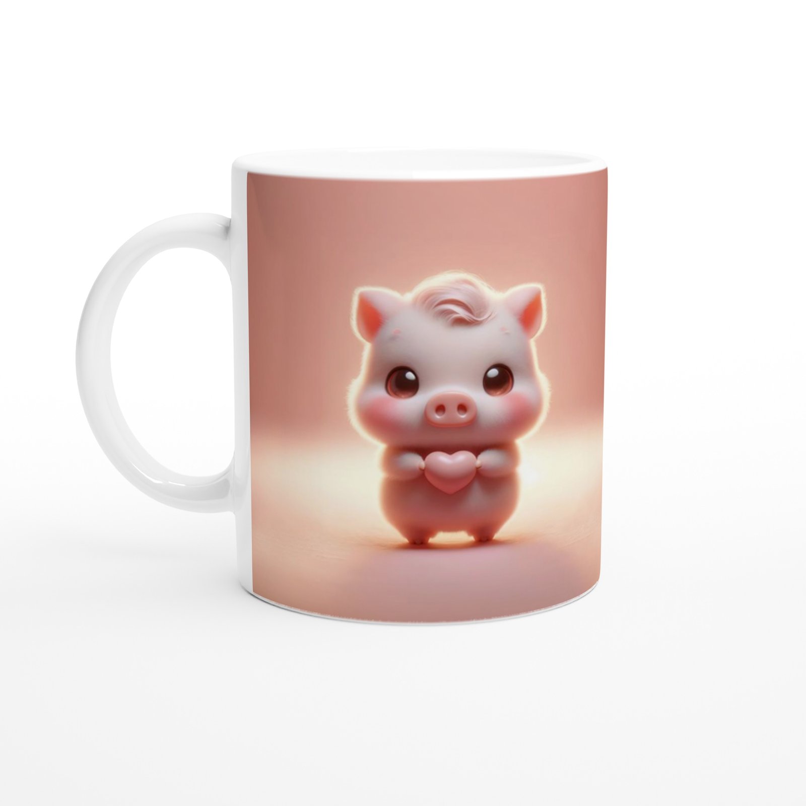 Kalp Tutan Sevimli Domuzcuk Temalı Baskılı Kupa Bardak