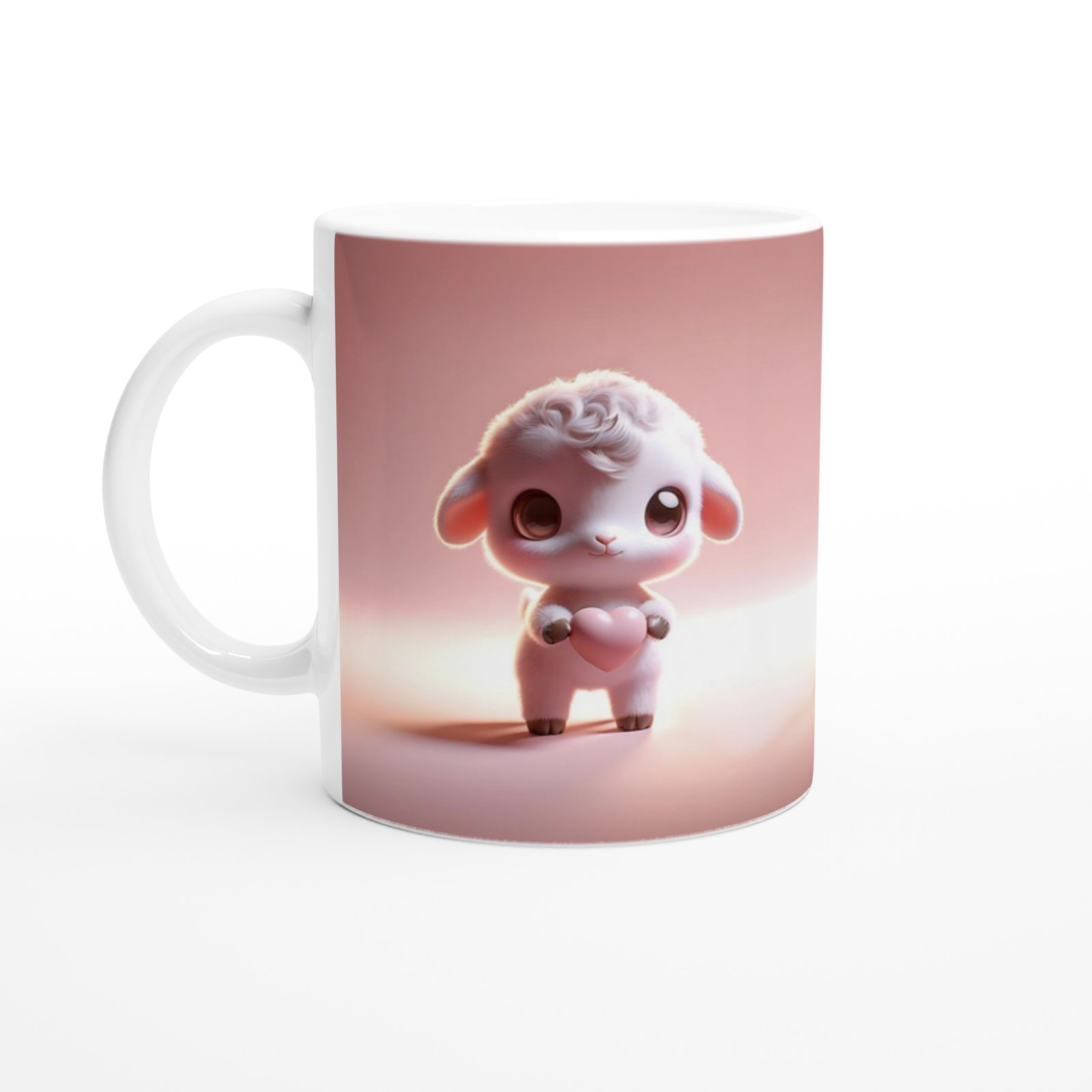 Kalp Tutan Sevimli Kuzu Temalı Baskılı Kupa Bardak