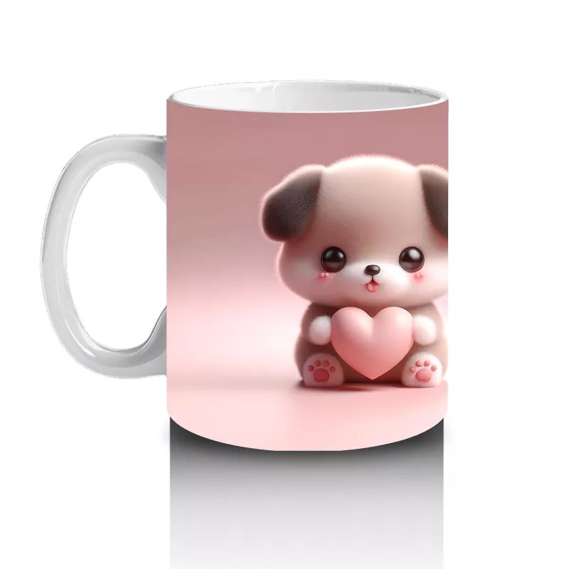 Kalp Tutan Sevimli Peluş Köpek Figürü - Baskılı kahve kupası - 2