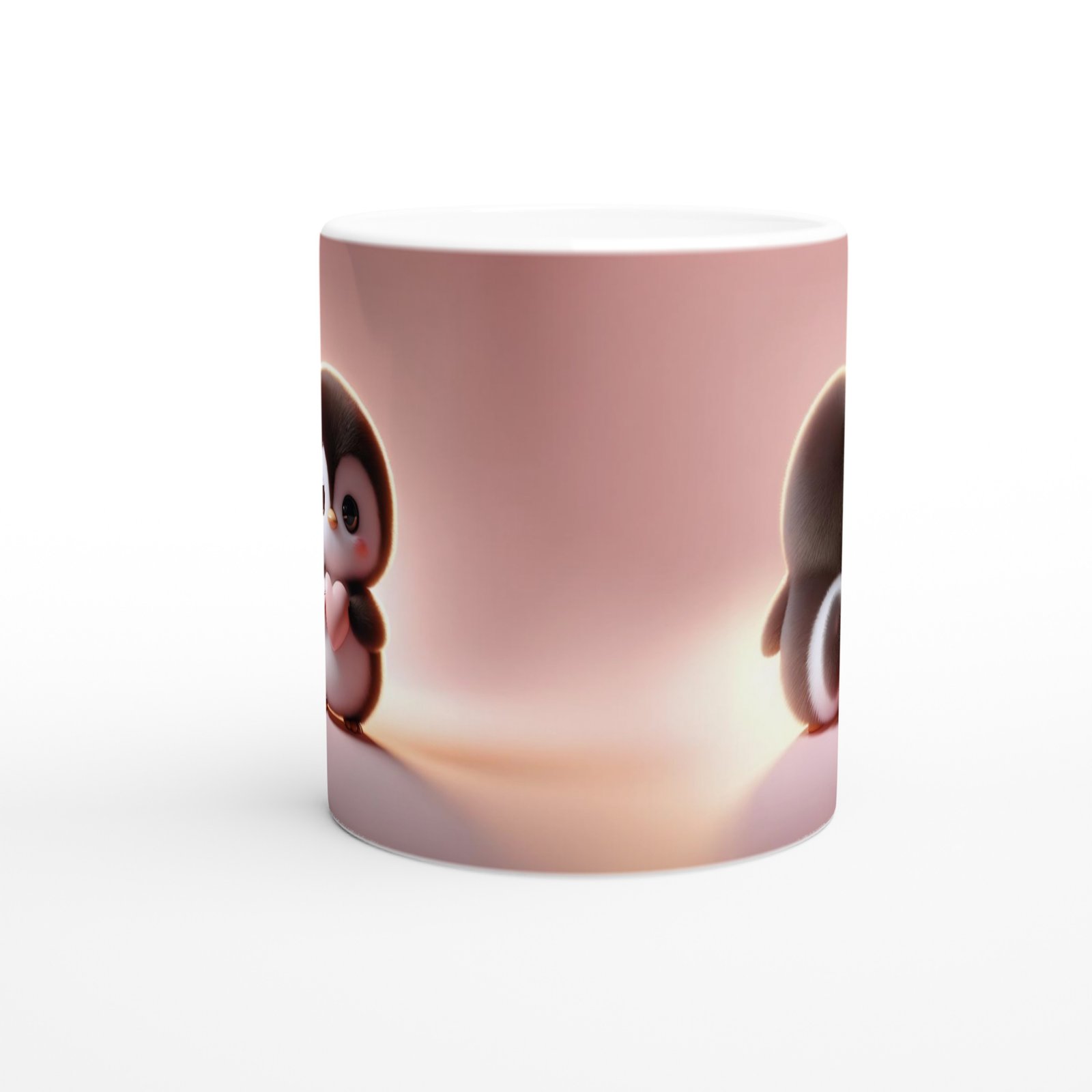 Kalp Tutan Sevimli Penguen Temalı Baskılı Kupa Bardak - 2