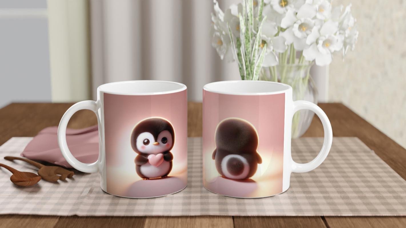 Kalp Tutan Sevimli Penguen Temalı Baskılı Kupa Bardak - 5