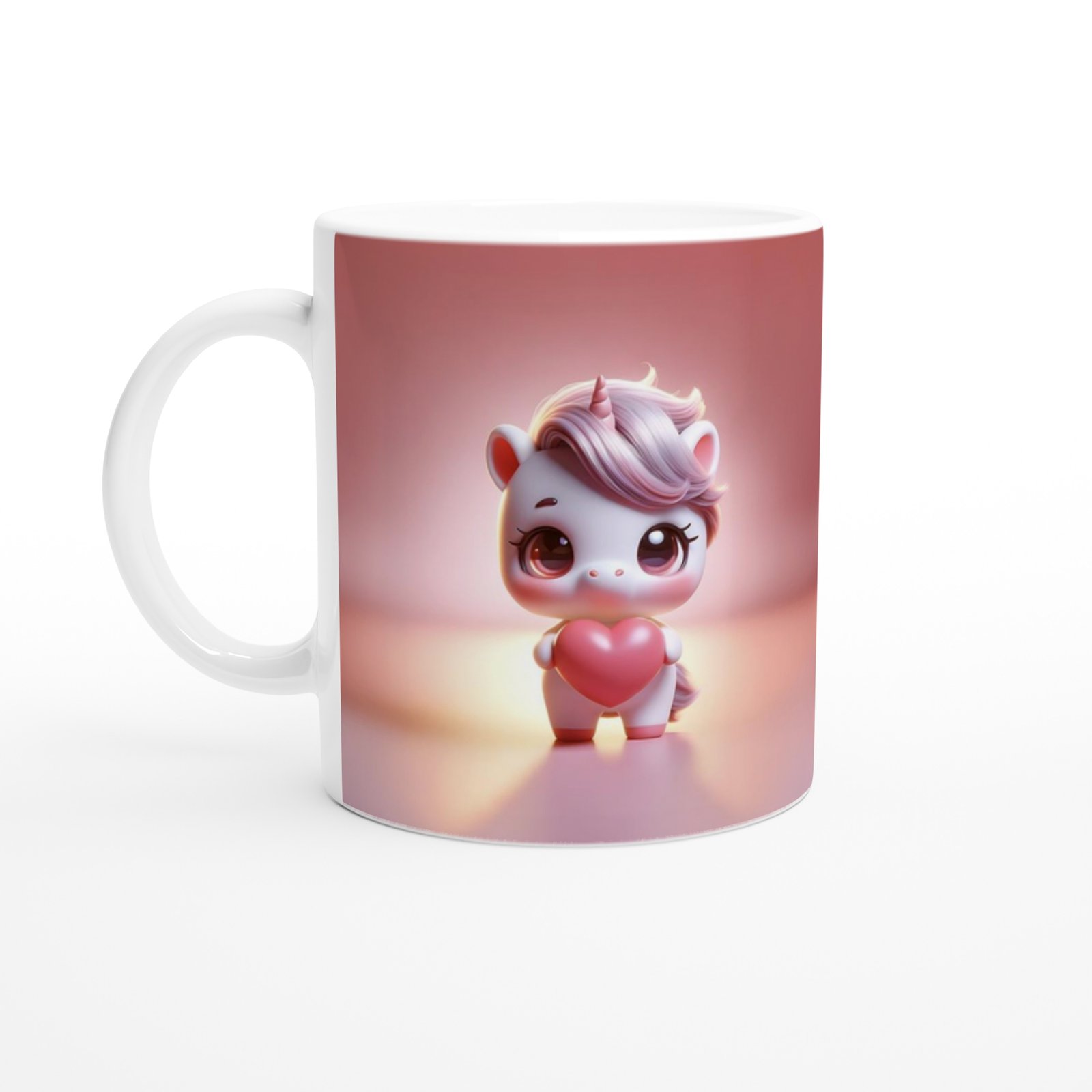 Kalp Tutan Sevimli Unicorn Temalı Baskılı Kupa Bardak