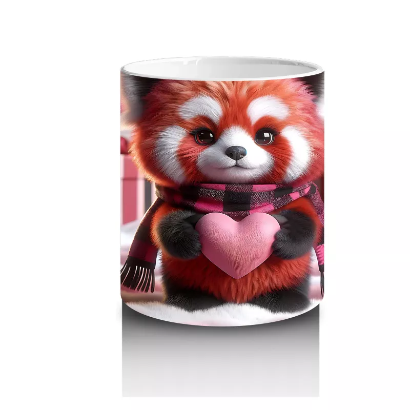 Kalp Tutarken Gülümseyen Kırmızı Panda – Baskılı Kahve Kupası - 3