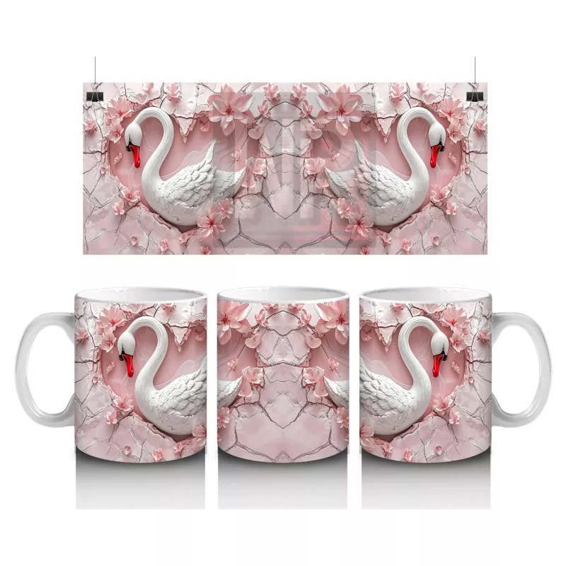 Kalp Yağmuru Altında Aşık Kuğular – Baskılı Kahve Kupası