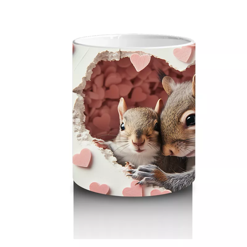 Kalp Yağmuru Altında Sevimli Sincap Ailesi– Baskılı Kahve Kupası - 3