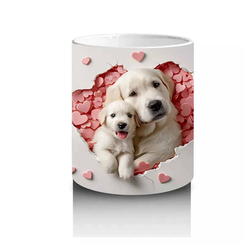 Kalp Yağmuru Altında Tatlı Yavru Köpek – Baskılı Kahve Kupası - 3
