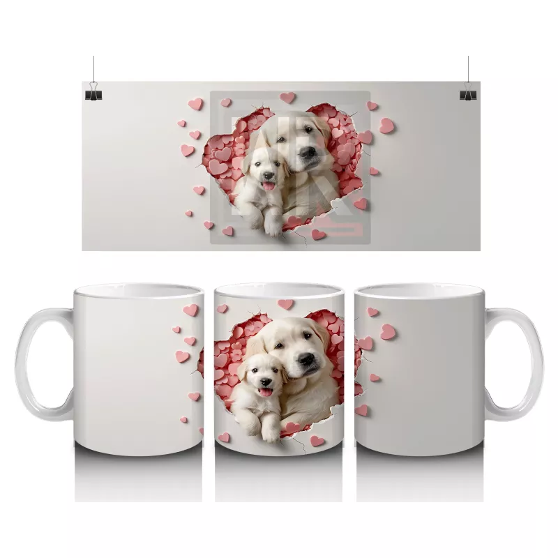 Kalp Yağmuru Altında Tatlı Yavru Köpek – Baskılı Kahve Kupası