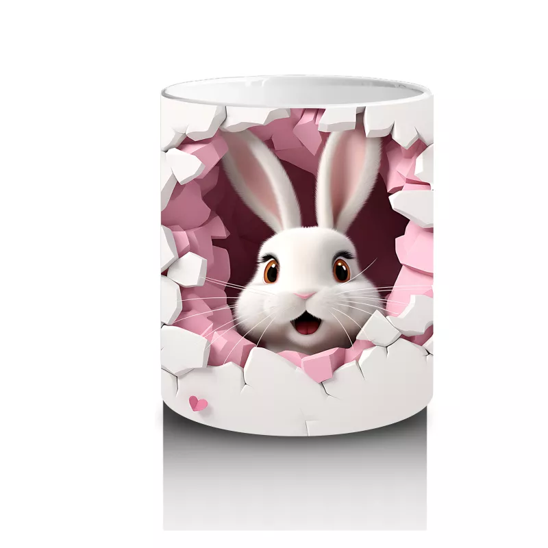 Kalp Yapraklı Ağaç Önünde Tatlı Tavşan – Baskılı Kahve Kupası - 3