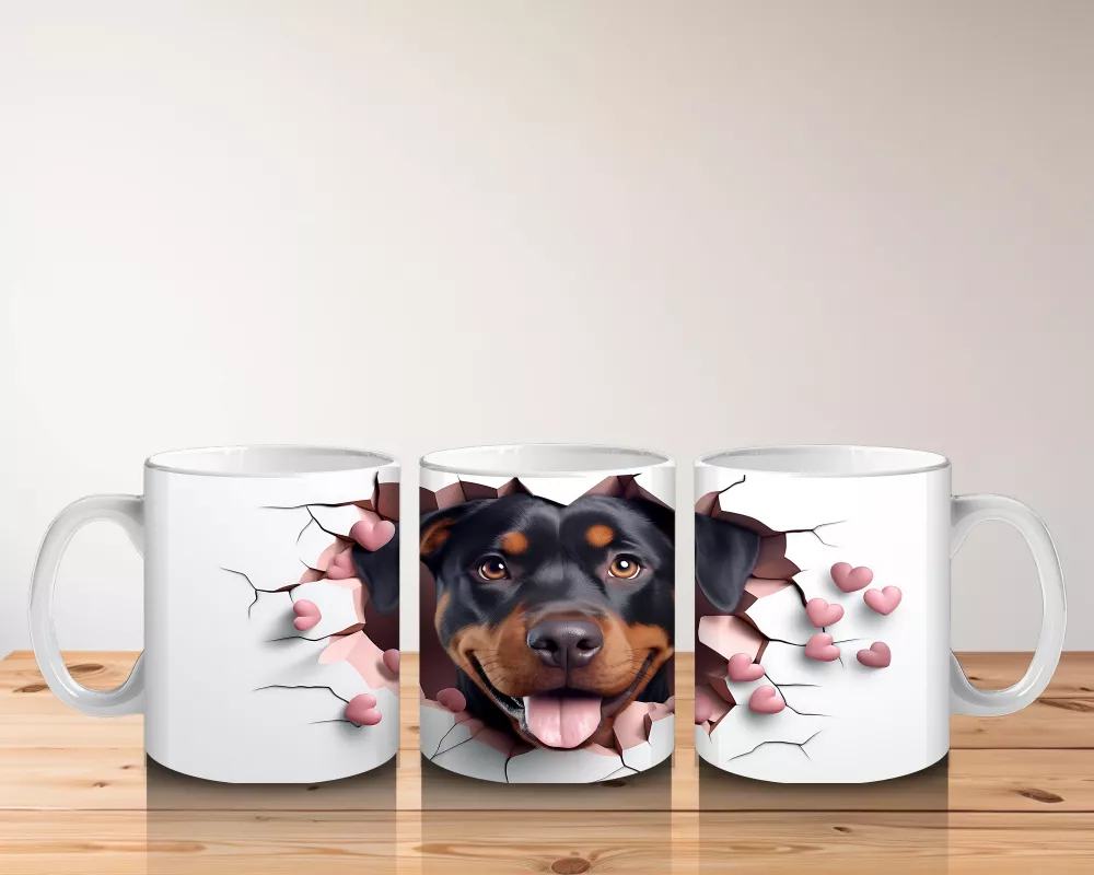 Kalpler Arasında Gülümseyen Doberman – Baskılı Kahve Kupası - 5