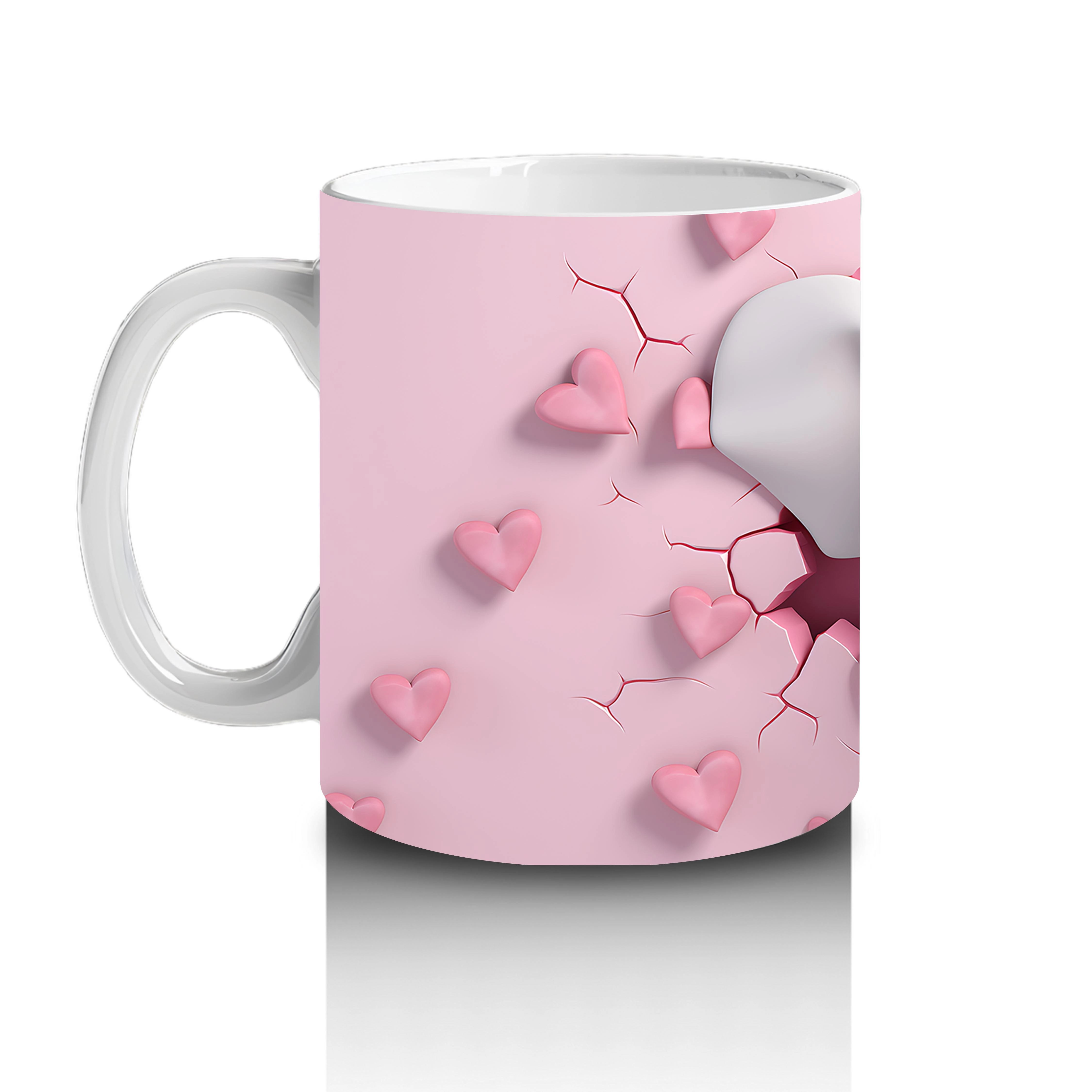 Kalplerle Süslenmiş Çatlak Zeminden Bakan Fil Tasarımı - Baskılı kahve kupası - 2