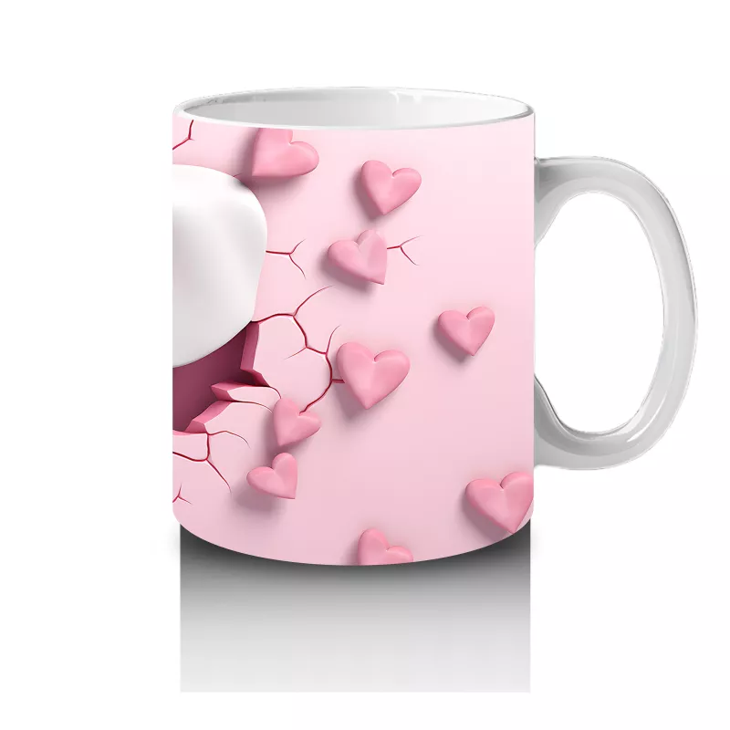 Kalplerle Süslenmiş Çatlak Zeminden Bakan Fil Tasarımı - Baskılı kahve kupası - 4