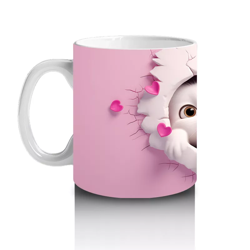 Kalplerle Süslenmiş Çatlakta Sevimli Ayıcıklar – Baskılı Kahve Kupası - 2