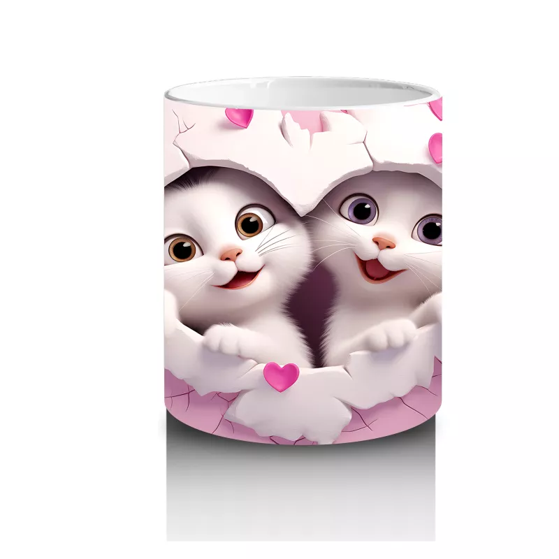 Kalplerle Süslenmiş Çatlakta Sevimli Ayıcıklar – Baskılı Kahve Kupası - 3