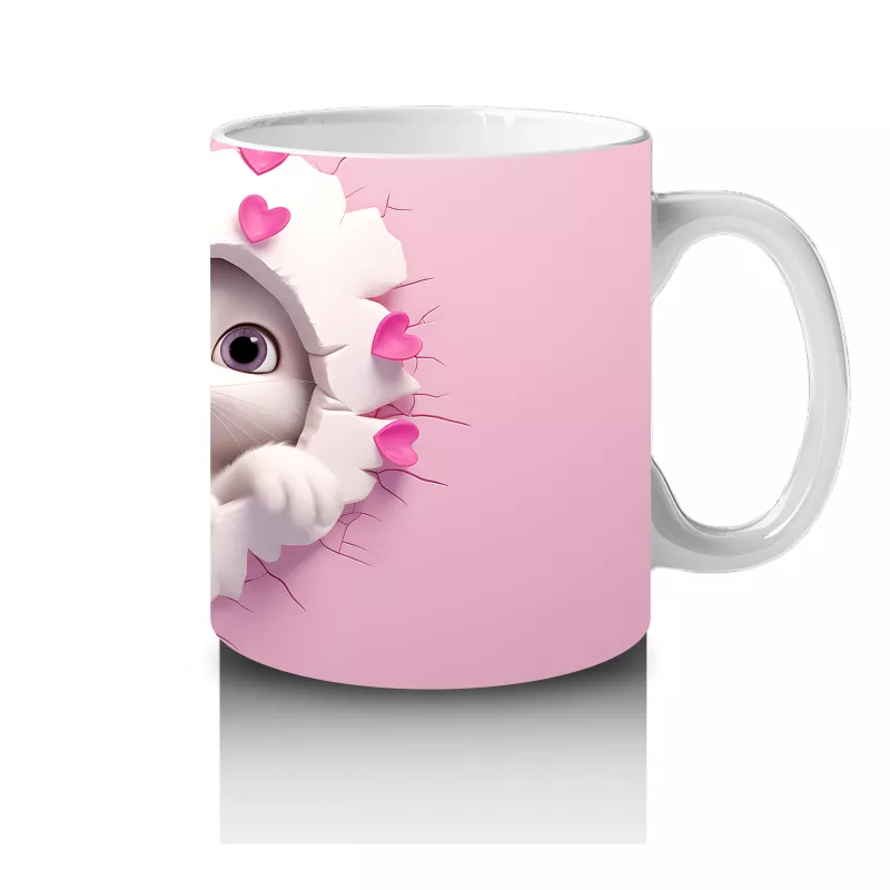 Kalplerle Süslenmiş Çatlakta Sevimli Ayıcıklar – Baskılı Kahve Kupası - 4