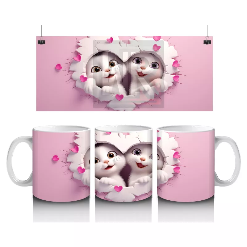 Kalplerle Süslenmiş Çatlakta Sevimli Ayıcıklar – Baskılı Kahve Kupası