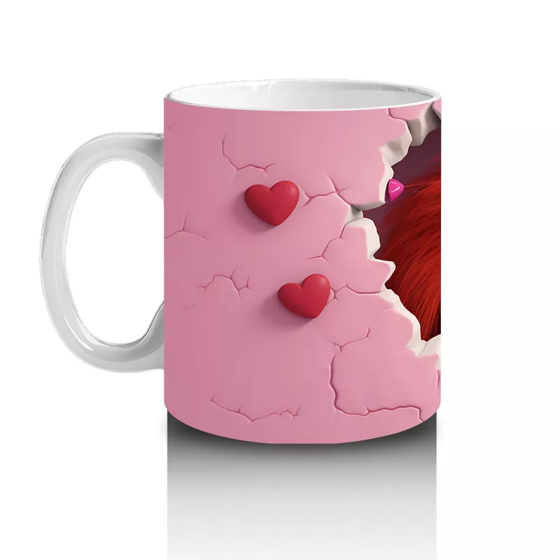 Kalplerle Süslenmiş Duvarı Delen Maymun – Baskılı Kahve Kupası - 2