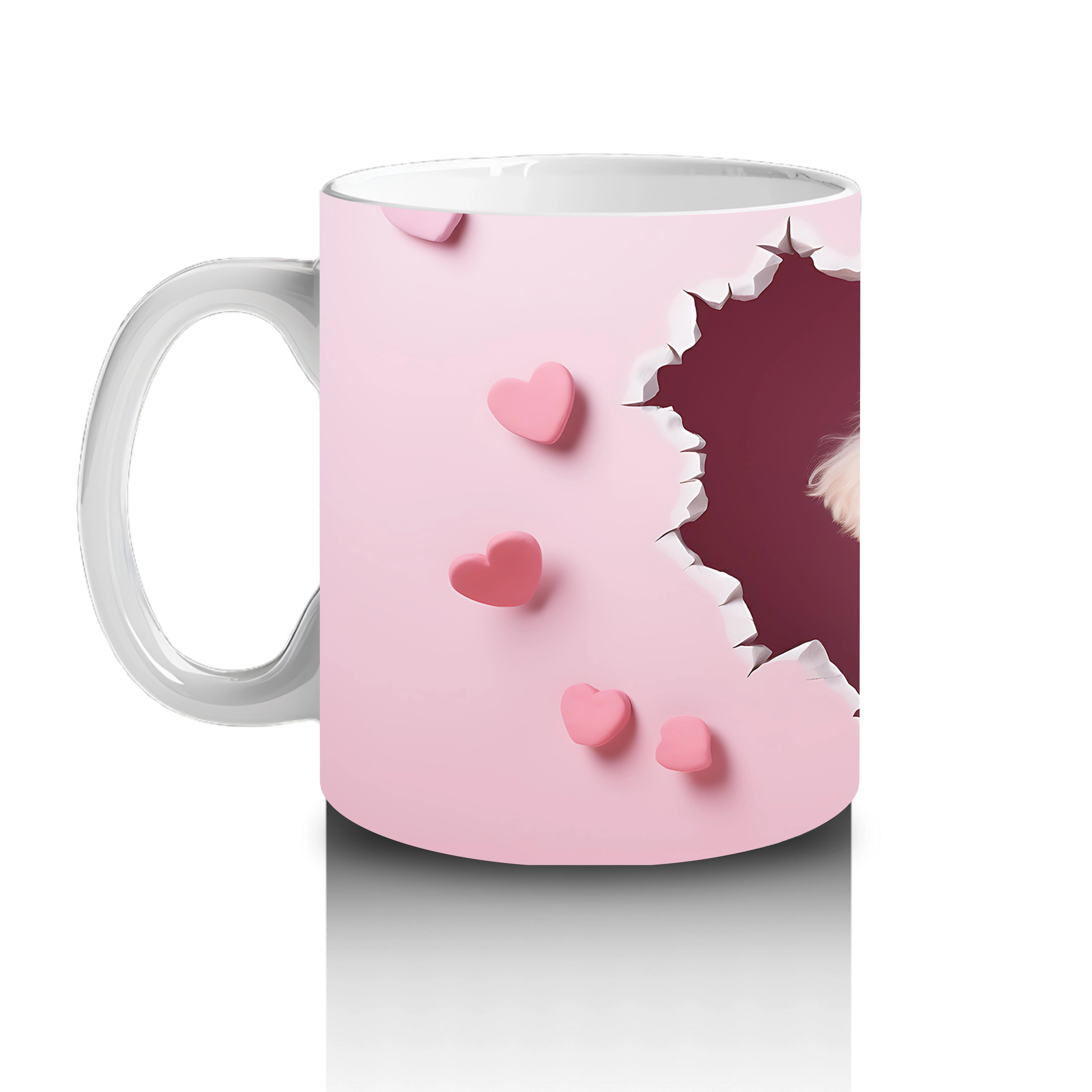 Kalplerle Süslenmiş Neşeli Köpek – Baskılı Kahve Kupası - 2