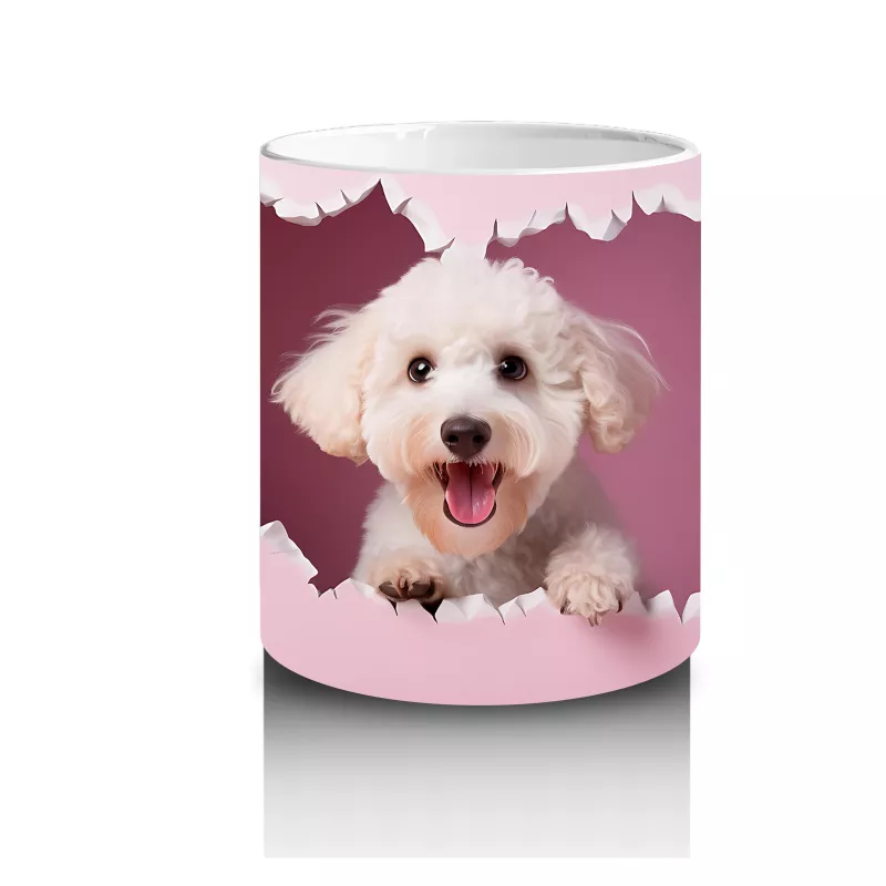 Kalplerle Süslenmiş Neşeli Köpek – Baskılı Kahve Kupası - 3