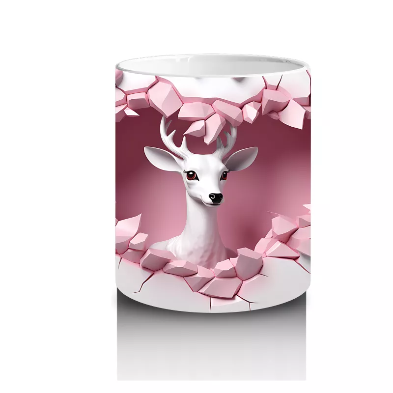 Kalplerle Süslenmiş Zarif Geyik – Baskılı Kahve Kupası - 3