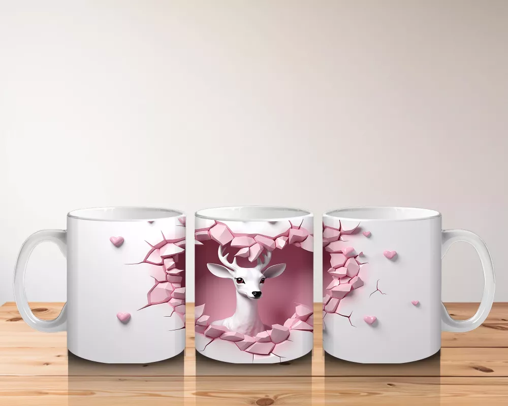 Kalplerle Süslenmiş Zarif Geyik – Baskılı Kahve Kupası - 5