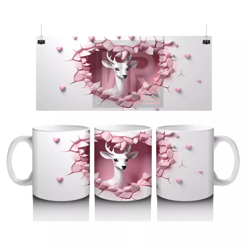 Kalplerle Süslenmiş Zarif Geyik – Baskılı Kahve Kupası