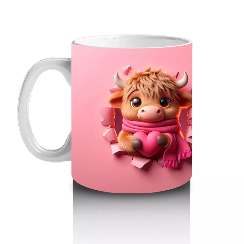 Kalpli Arka Planda Boynuzlu Sevimli Canavar – Baskılı Kahve Kupası - 2