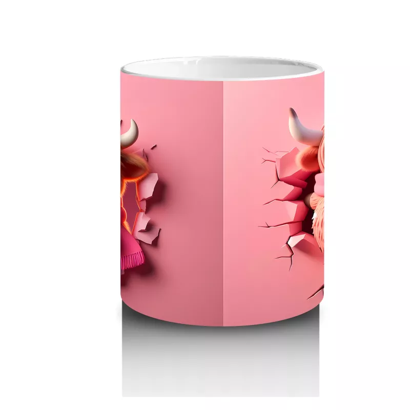 Kalpli Arka Planda Boynuzlu Sevimli Canavar – Baskılı Kahve Kupası - 3