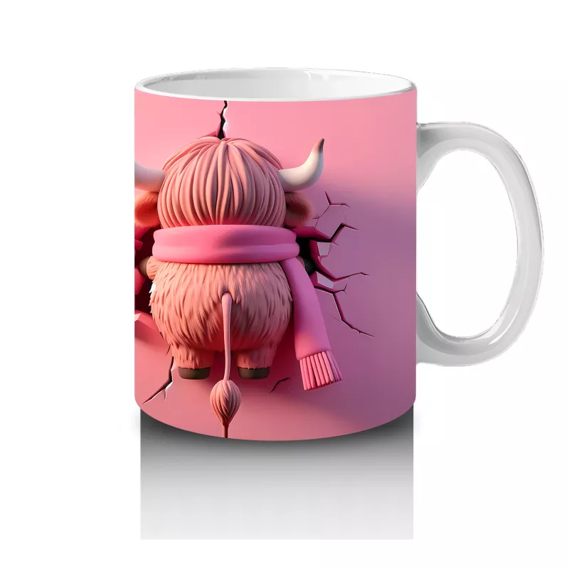 Kalpli Arka Planda Boynuzlu Sevimli Canavar – Baskılı Kahve Kupası - 4