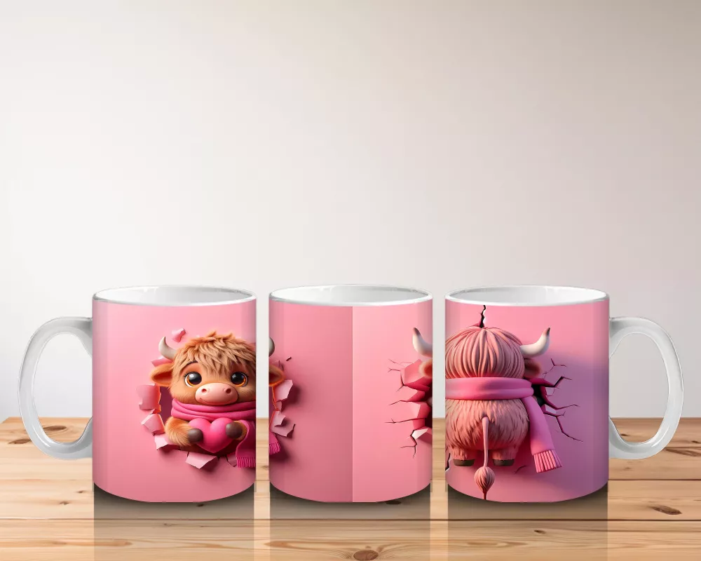 Kalpli Arka Planda Boynuzlu Sevimli Canavar – Baskılı Kahve Kupası - 5