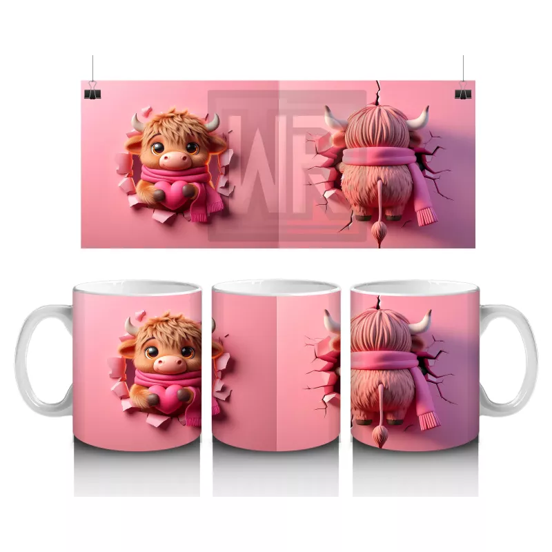 Kalpli Arka Planda Boynuzlu Sevimli Canavar – Baskılı Kahve Kupası