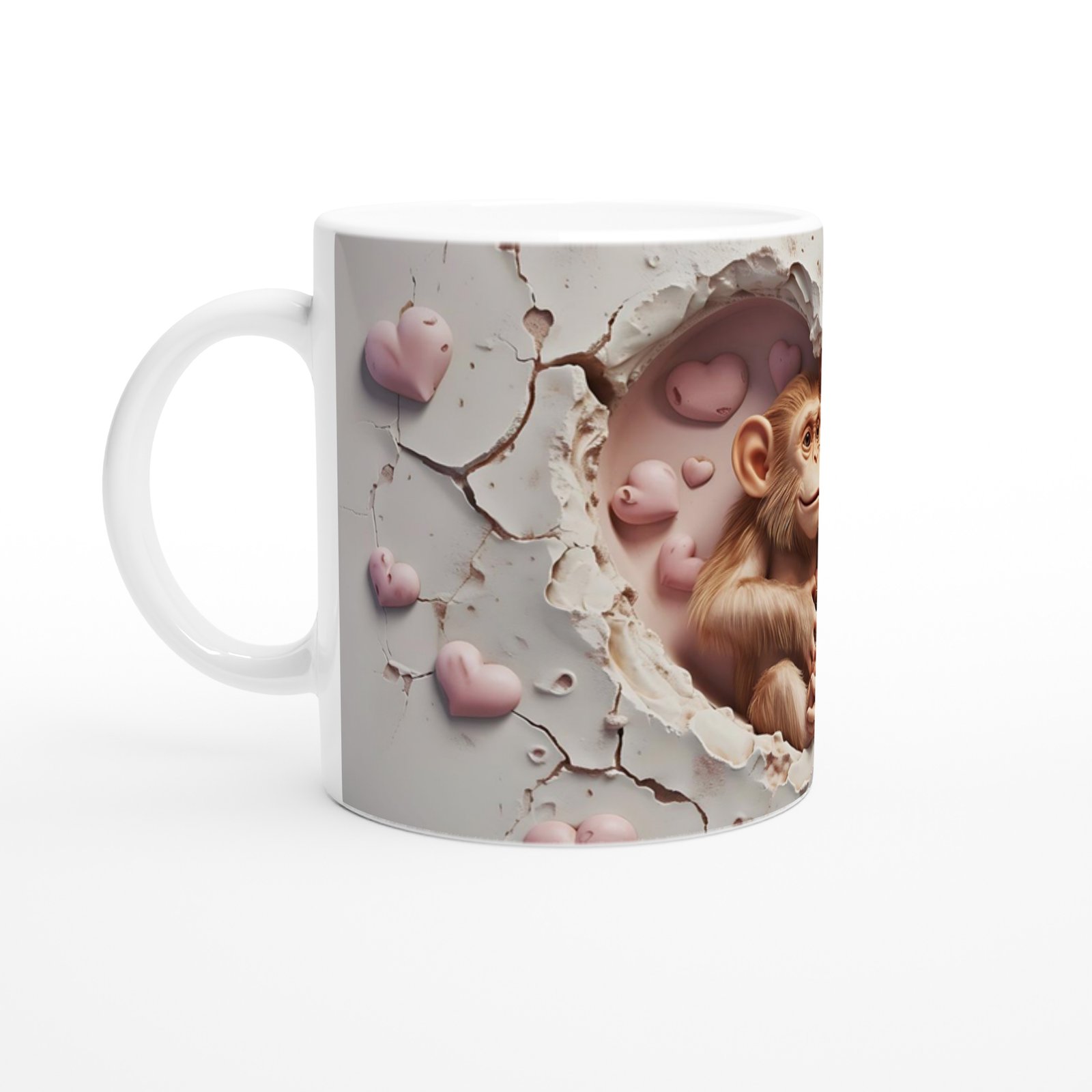 Kalpli Arka Planda Maymun Ailesi Temalı Baskılı Kupa Bardak - 2