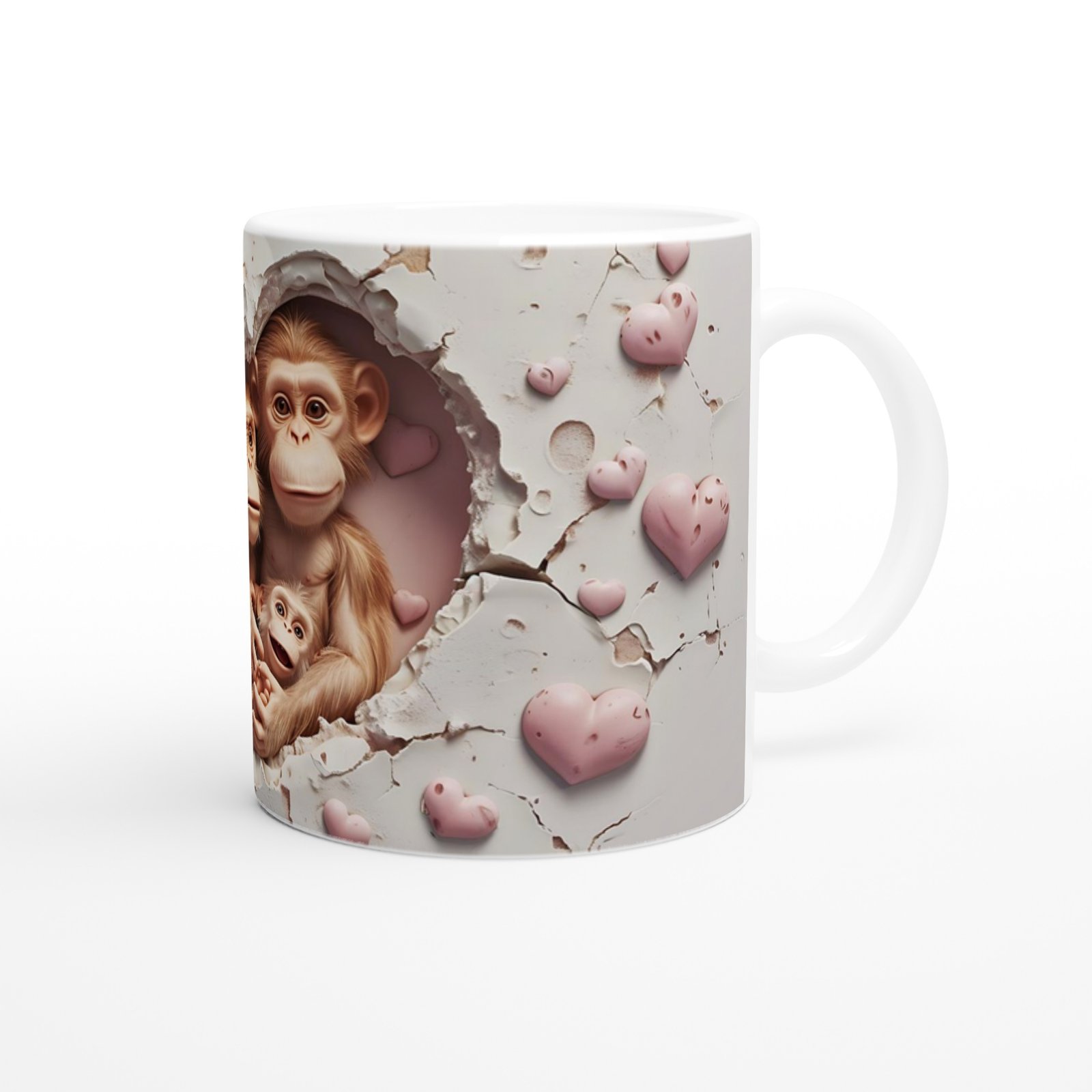 Kalpli Arka Planda Maymun Ailesi Temalı Baskılı Kupa Bardak - 3