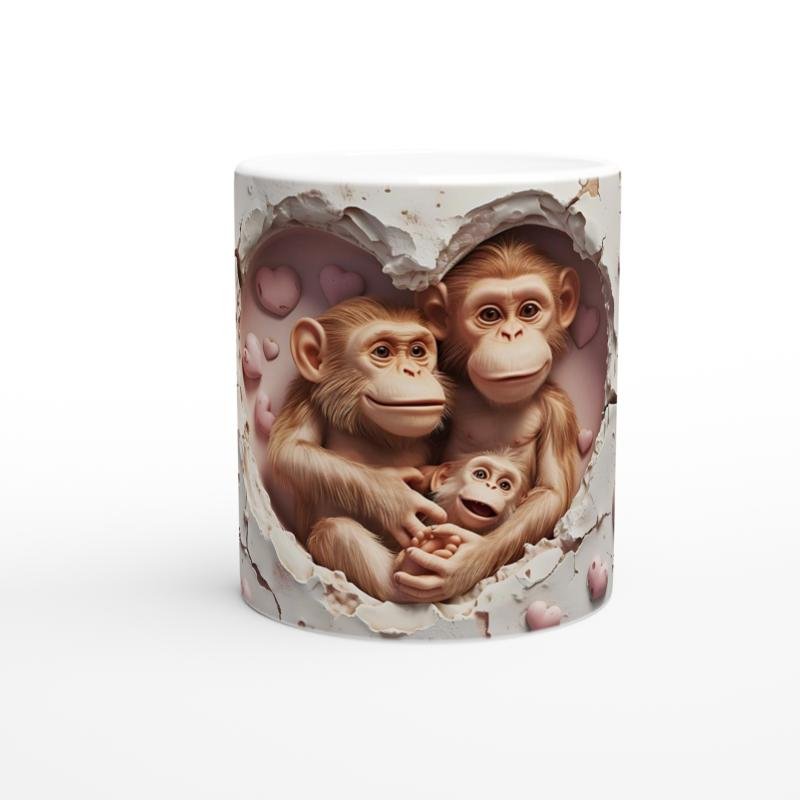 Kalpli Arka Planda Maymun Ailesi Temalı Baskılı Kupa Bardak