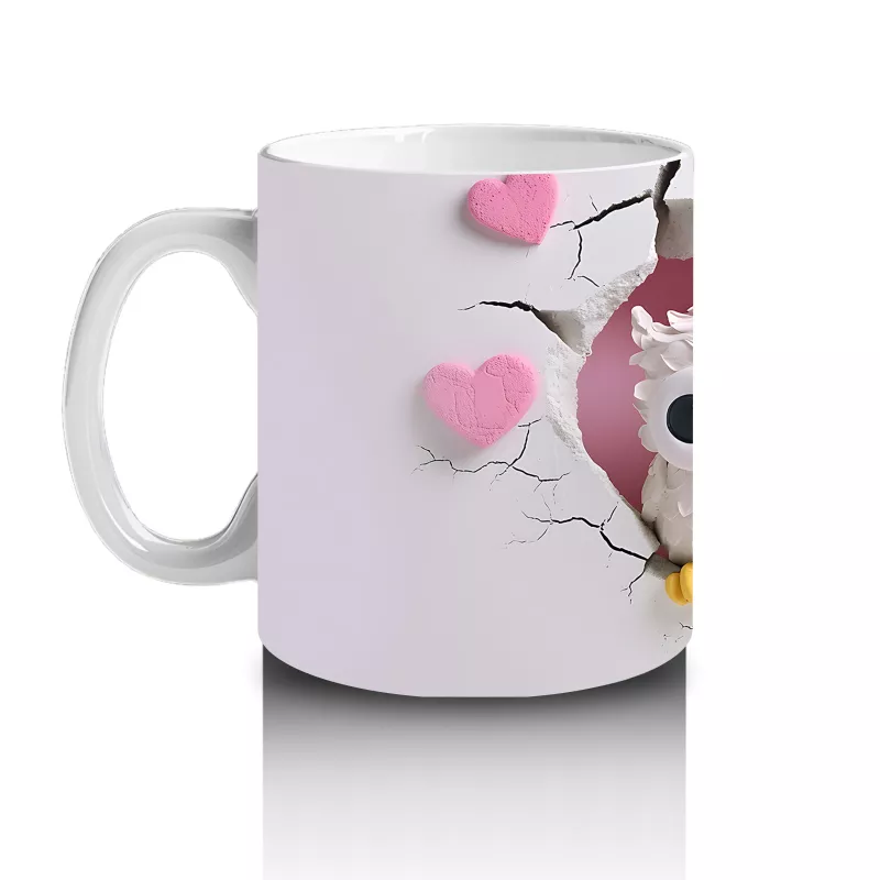 Kalpli Arka Planda Renkli Baykuş Çifti – Baskılı Kahve Kupası - 2