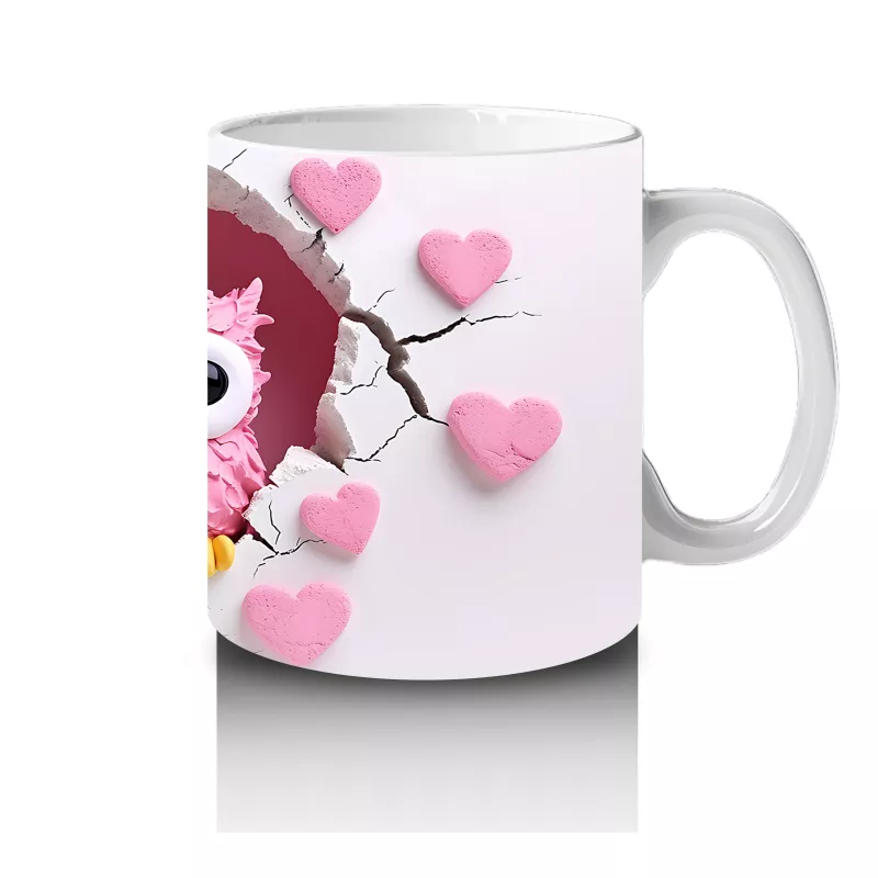 Kalpli Arka Planda Renkli Baykuş Çifti – Baskılı Kahve Kupası - 4