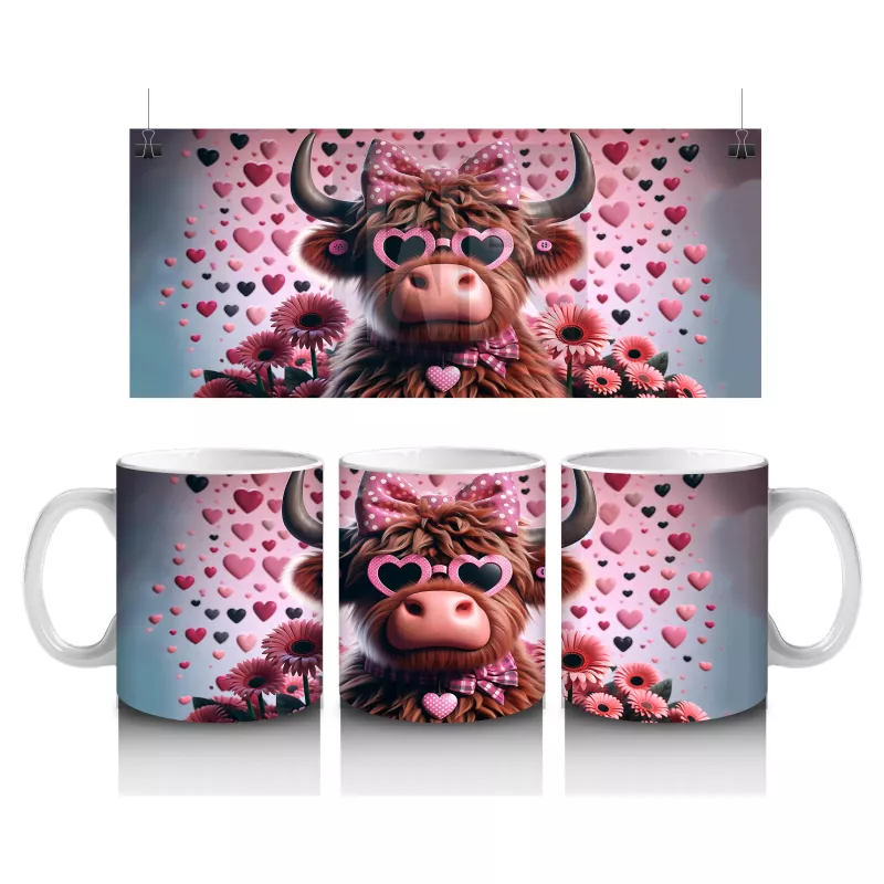 Kalpli Arka Planda Şapkalı Sevimli Buzağı – Baskılı Kahve Kupası