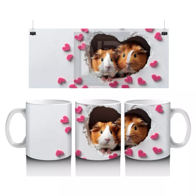 Kalpli Arka Planda Sevimli Kobaylar - Baskılı Kahve Kupası