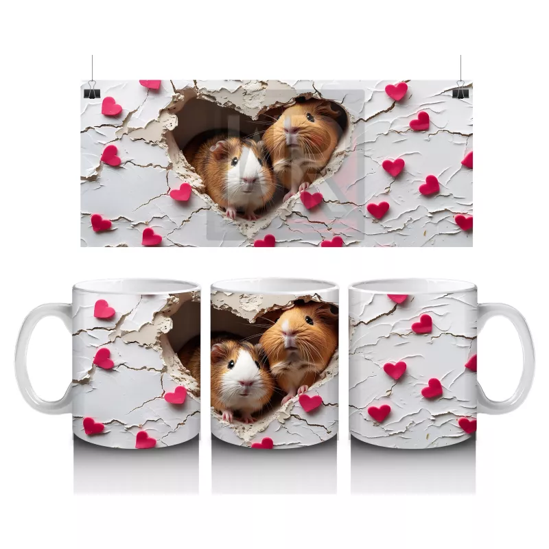 Kalpli Arka Planda Sevimli Kobaylar - Baskılı Kahve Kupası