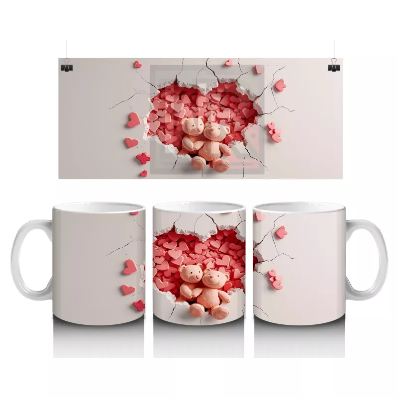 Kalpli Arka Planda Tatlı Ayıcıklar – Baskılı Kahve Kupası