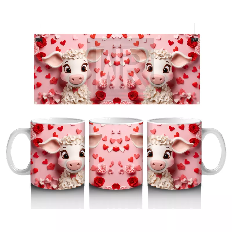 Kalpli Arka Planlı Sevimli Kuzu Tasarımı - Baskılı kahve kupası