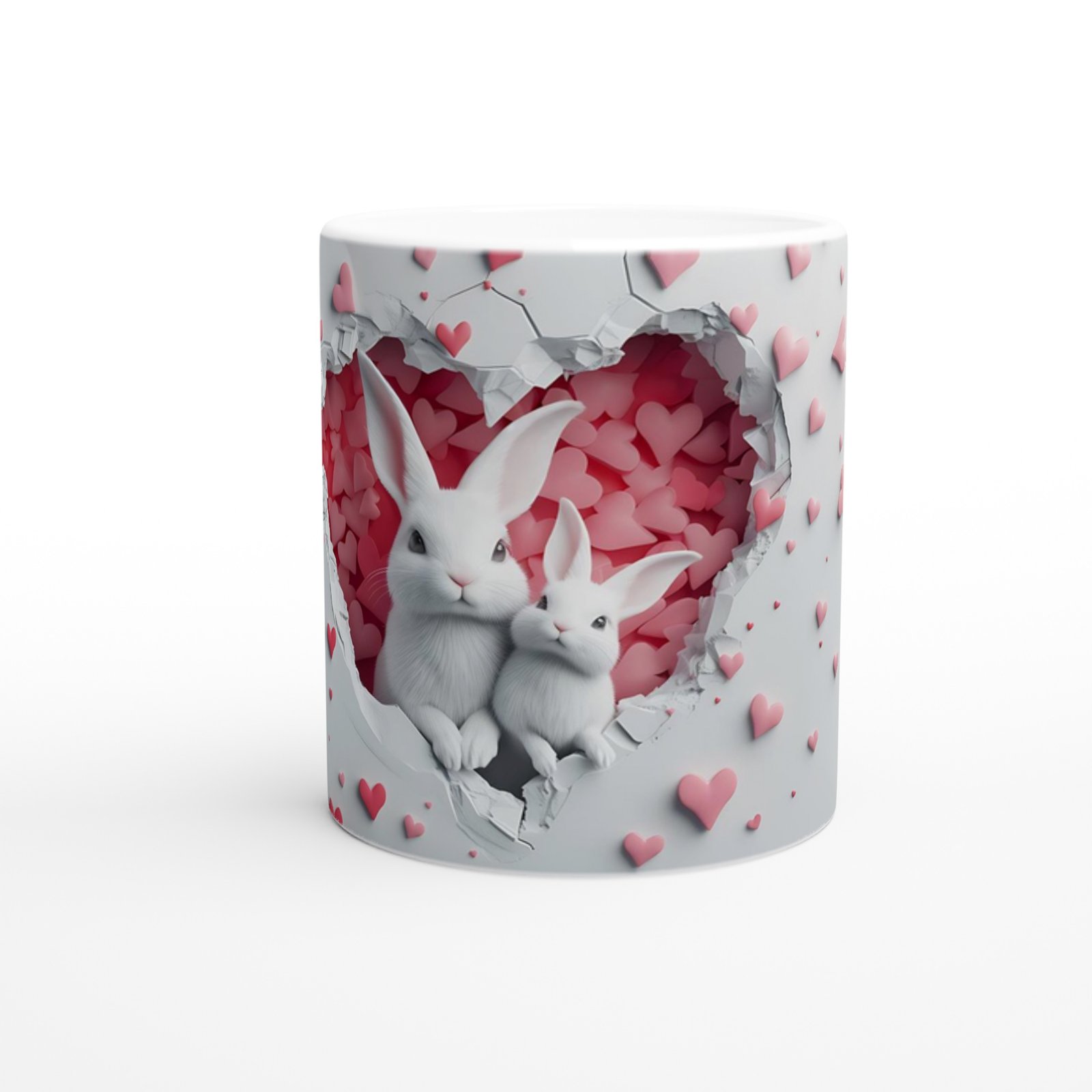 Kalpli Arka Planlı Tavşan Ailesi Temalı Baskılı Kupa Bardak