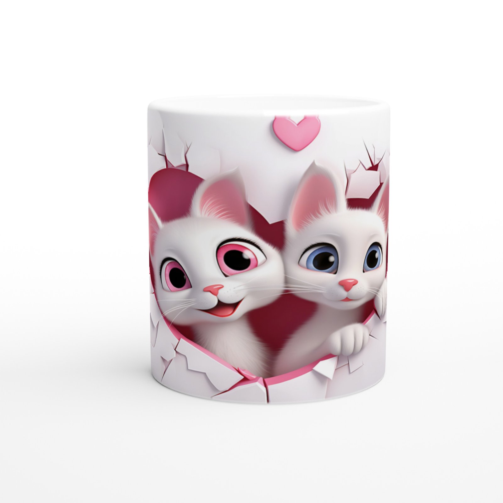 Kalpli Çatlak Desenli Sevimli Kedi Çiftleri Temalı Baskılı Kupa Bardak