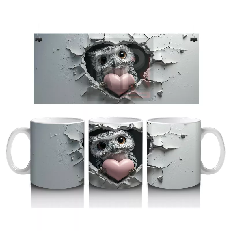 Kalpli Çatlak Duvar Arasında Baykuş – Baskılı Kahve Kupası