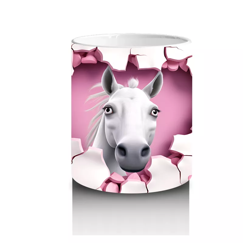 Kalpli Çatlak Duvar Arasından Bakan Beyaz At Figürü - Baskılı kahve kupası - 3