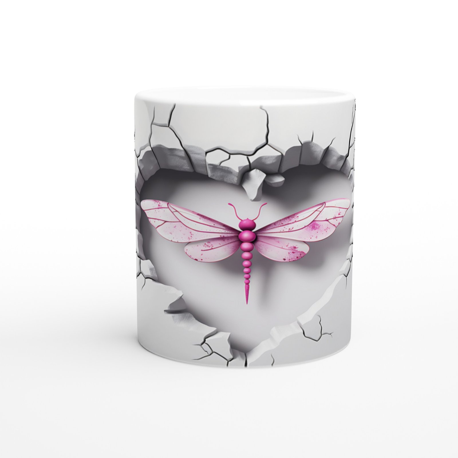 Kalpli Çatlak Duvar Efektli Pembe Yusufçuk Temalı Baskılı Kupa Bardak