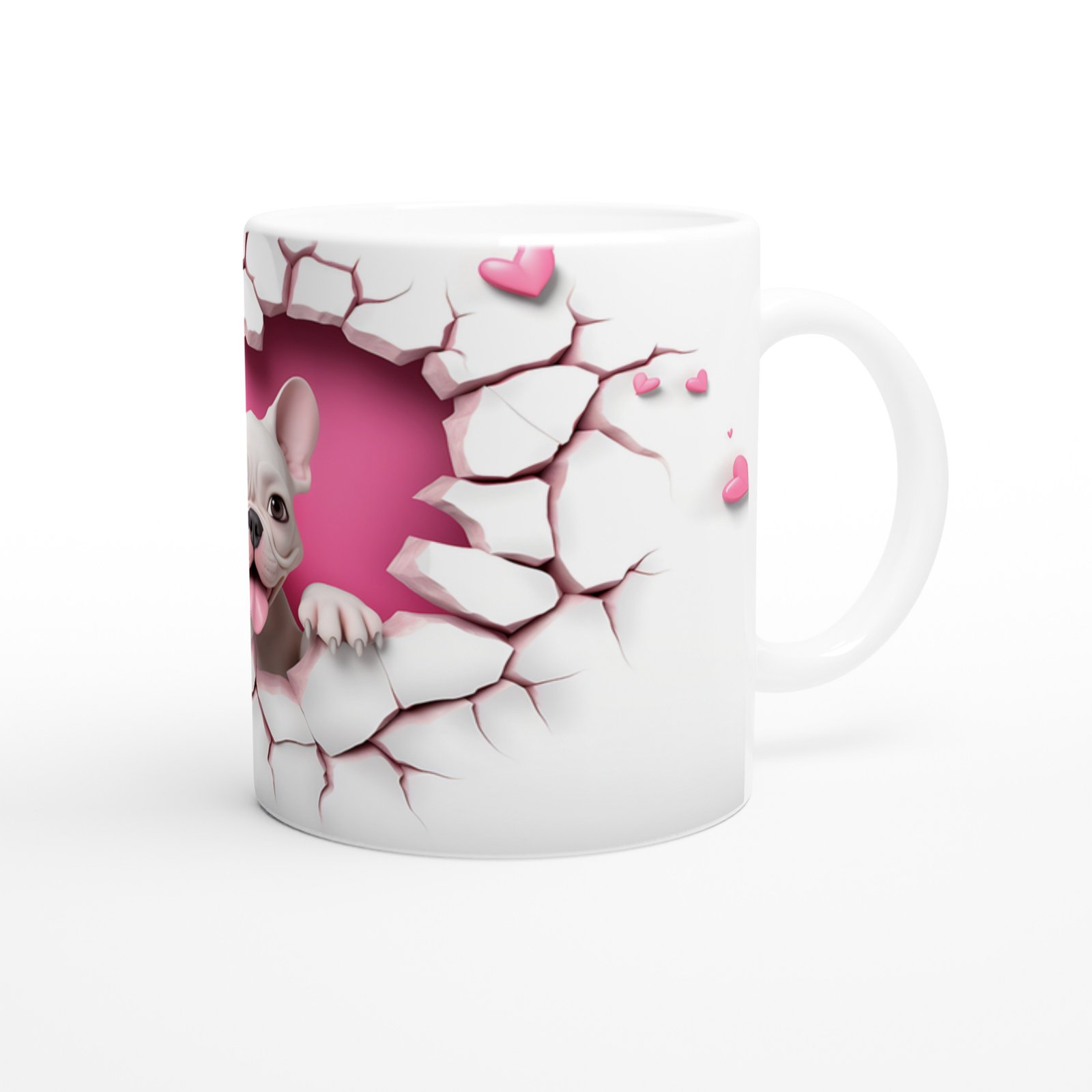 Kalpli Çatlak Duvardan Bakan Fransız Bulldog Temalı Baskılı Kupa Bardak - 3