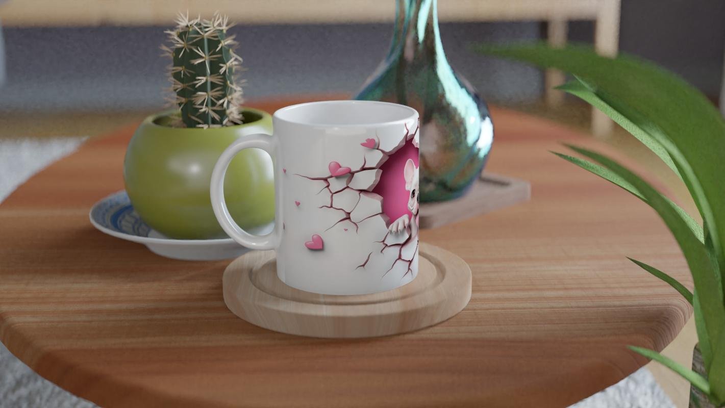 Kalpli Çatlak Duvardan Bakan Fransız Bulldog Temalı Baskılı Kupa Bardak - 4