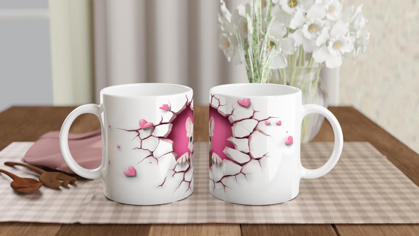 Kalpli Çatlak Duvardan Bakan Fransız Bulldog Temalı Baskılı Kupa Bardak - 5